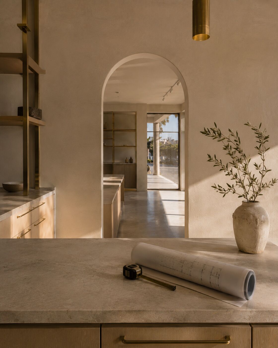 A modern California business interior in afternoon light, days before opening