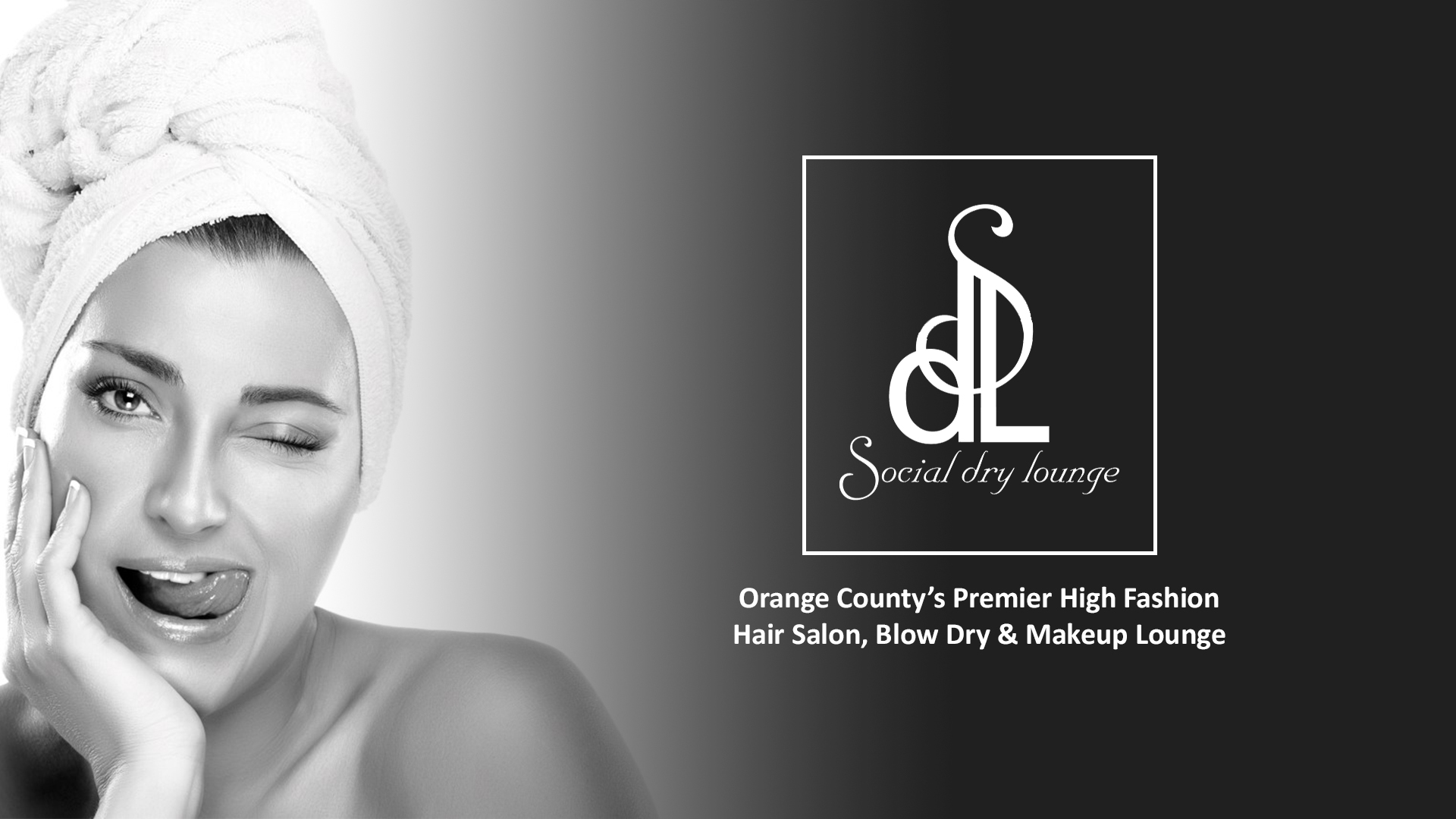 A woman with a towel on her head and a logo for special dry lounge.